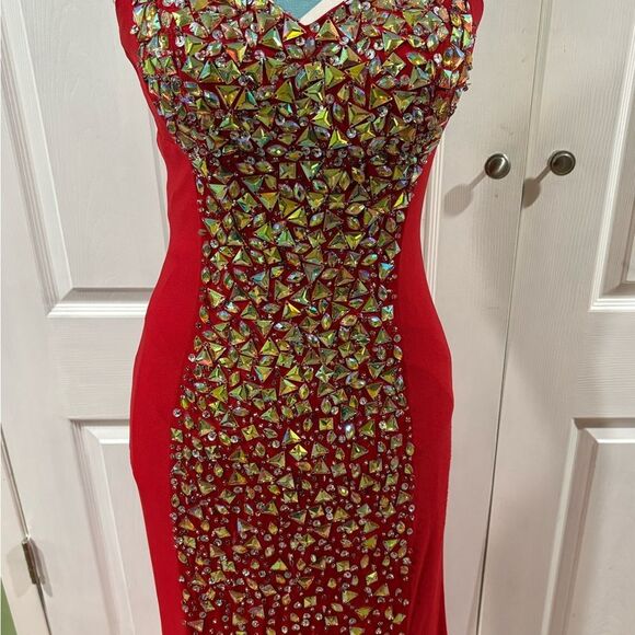 Anny Lee Red and Gold Embellished Gown - Picture 2 of 7